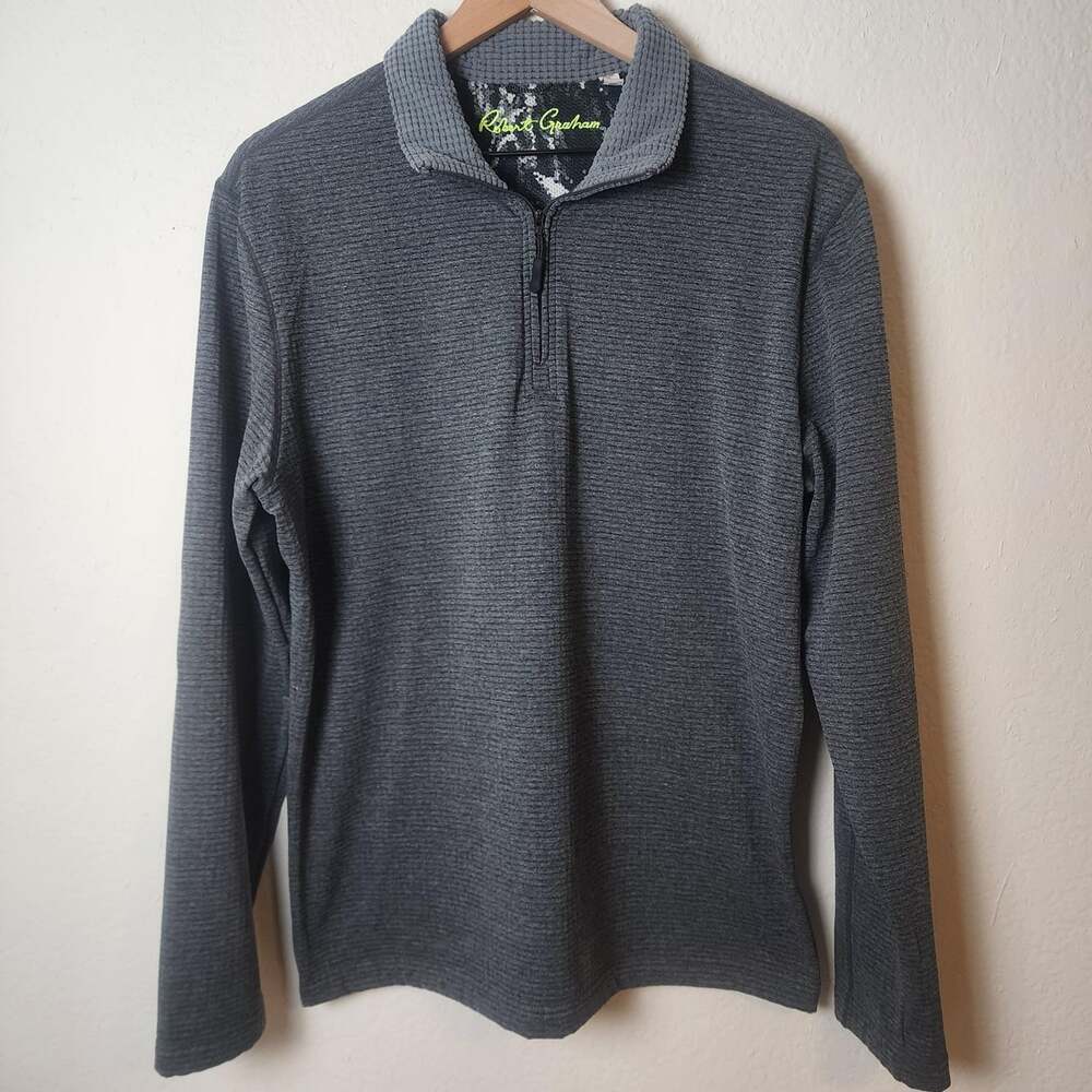 Robert Graham Pullover Mens Medium Gray Quarter Zip Textured Knit Casual Stretch